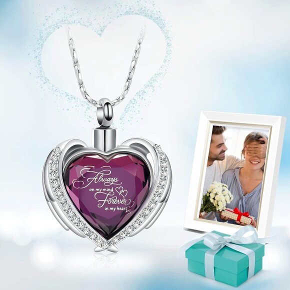 Cremation Jewelry for Ashes Pendant - Crystal Heart Urn Necklace with Mini Keeps - Picture 7 of 7